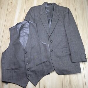 Yves Saint Laurent YSL Windowpane Plaid Stripe Wool Blazer & Vest Mens 38R